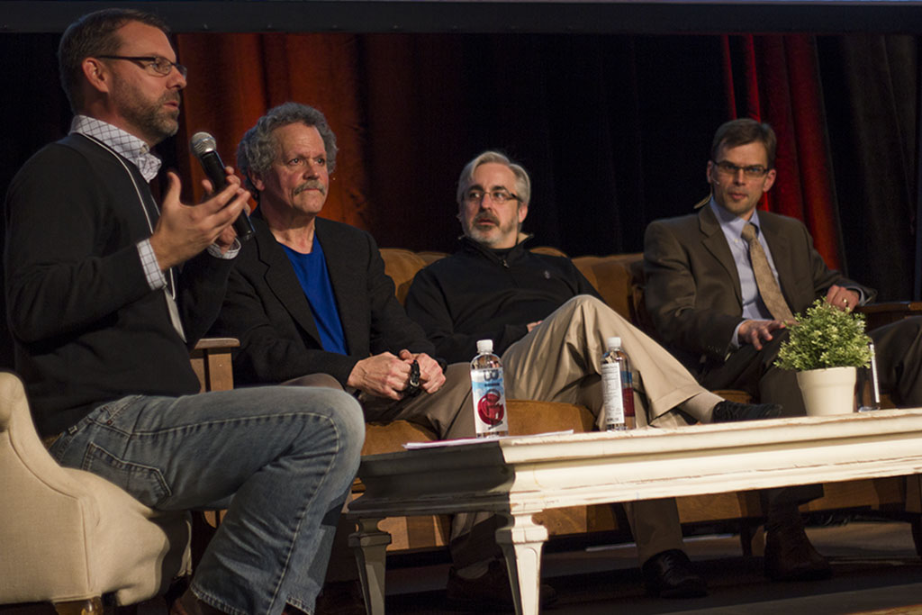 Steven Porter, Associate Director of the Center of Christian Thought, facilitates a panel discussion on Saturday morning of "Mind Your Heart." The panel included conference speakers Jeffrey Schwartz, William Struthers and Aaron Kheriaty. | Karin Jensen/THE CHIMES