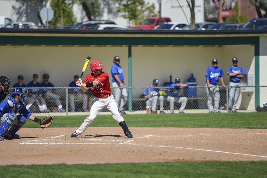 Senior Boone Farrington, GSAC baseball player of the week, prepares to swing during the game against California State University - San Marcos on March 12. Eagles lost against Azusa Pacific this week. | Olivia Blinn/THE CHIMES [file photo]