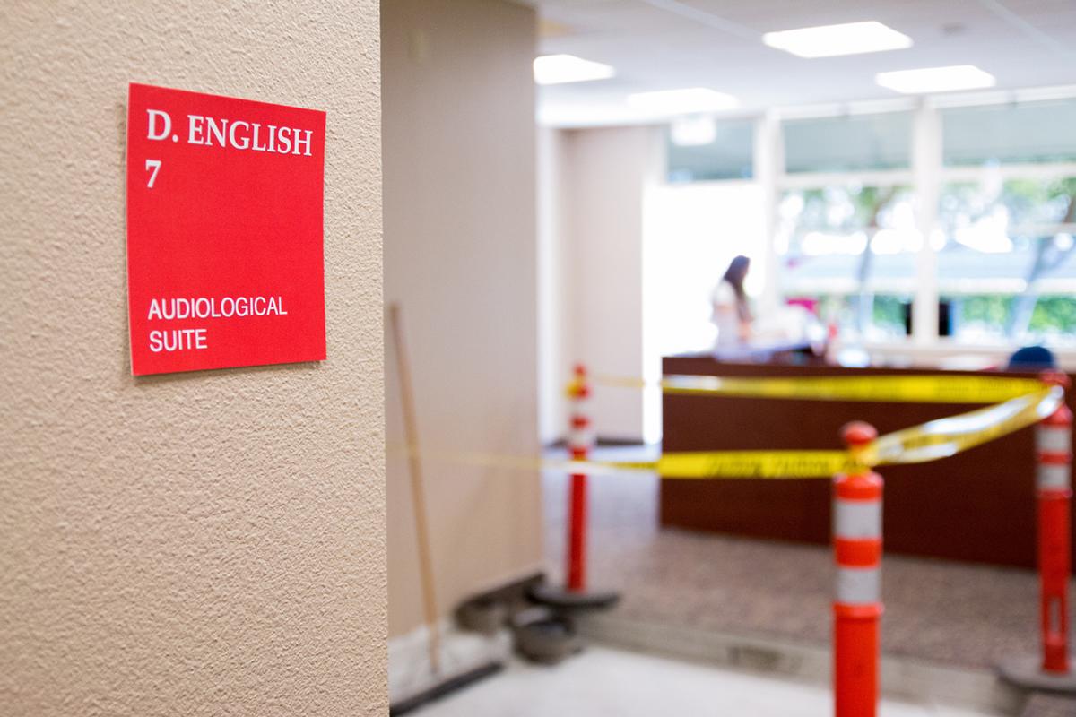 Caution tape and orange cones surround what will soon be a new audiological suite in the Dorothy English Hall. | Aaron Fooks/THE CHIMES