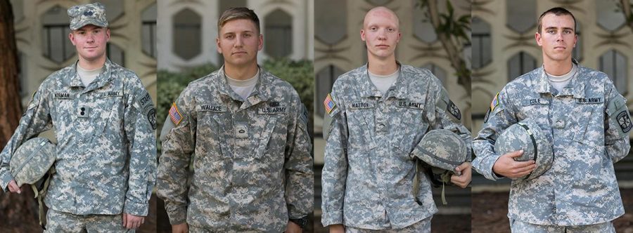 From left to right, Biola students Matthew Norman, Joel Wallace, Steven Hatton and Joshua Cole participate in the ROTC program at Cal State Fullerton University. | Anna Warner/THE CHIMES