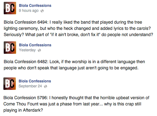 Screen shots taken from Biola Confessions Facebook page.