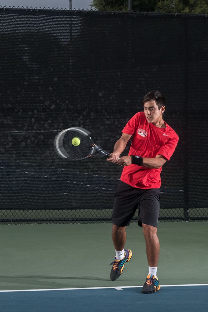 Phillip Westwood, a freshman at Biola, stands out as a strength on the men's tennis team, already breaking school records in his first season playing for Biola. | Aaron Fooks/THE CHIMES