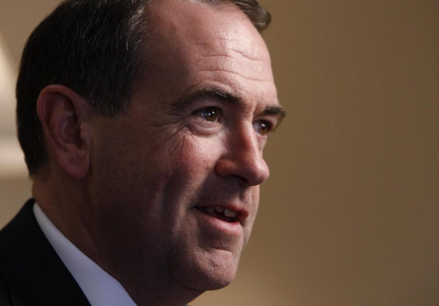 Republican Presidential hopeful, former Arkansas Gov. Mike Huckabee, is interviewed by the Associated Press after a lunch with journalists in Washington, Thursday, Nov. 29, 2007.