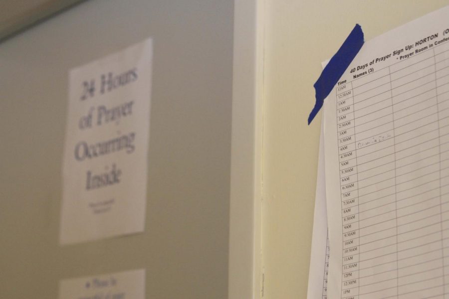 Though students are excited about the day of prayer, some prayer room sign up sheets, such as this one in Horton, stand blatantly empty of commitment.