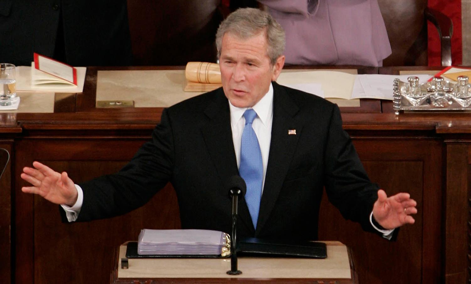 President Bush is applauded as he delivers his State of the Union address before a joint session of Congress, Monday Jan. 28, 2008, on Capitol Hill in Washington