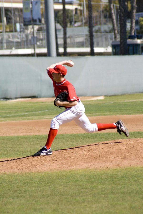 Junior Dereck Dietzen pitches against San Diego Christian in his last game for Biola this season due to a season-ending elbow injury.