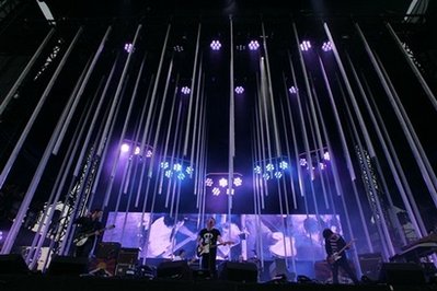 Thom Yorke, center, performs with Radiohead at Lollapalooza in Chicago's Grant Park on Friday, Aug. 1, 2008. The band continued their U.S. tour throughout August, appearing twice at Los Angeles' Hollywood Bowl.