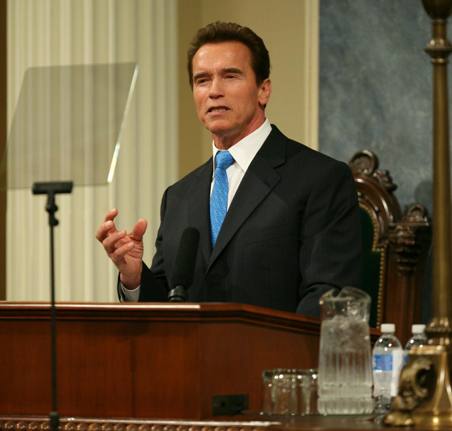 California Gov. Arnold Schwarzenegger delivers his State of the State address at the Capitol in Sacramento , Calif., on Tuesday, Jan. 8, 2008.