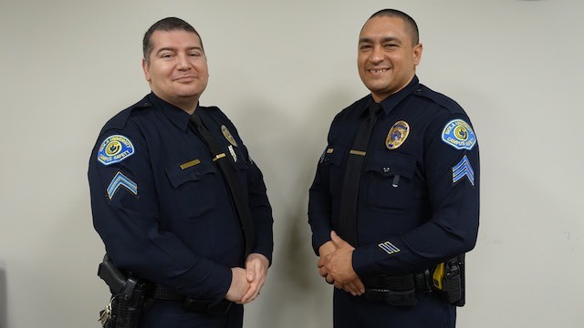 Corporal Aaron Zapata (left) and Seargent Jose Alvarez (right) are undergoing an intense training course to become emergency medical technicians.