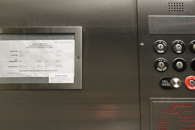 Elevators such as this one in Horton Hall have receive temporary permits months after their scheduled inspection date.