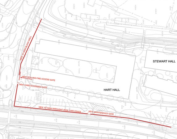 Campus Safety and facilities management plan to build a wall bordering lower campus.