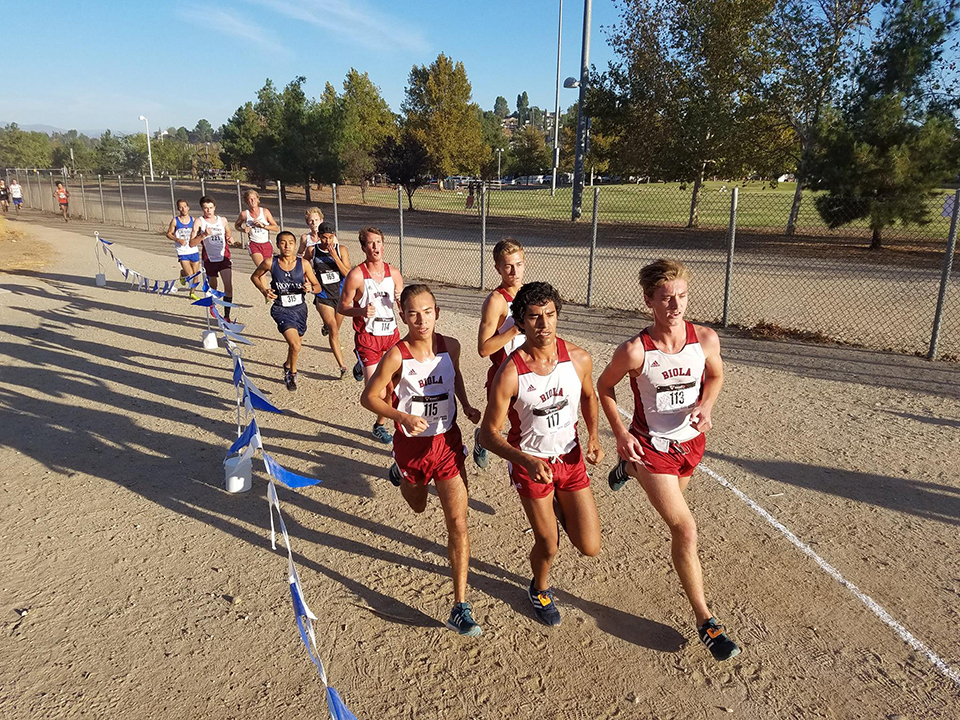 Biola track members lead the race during the meet