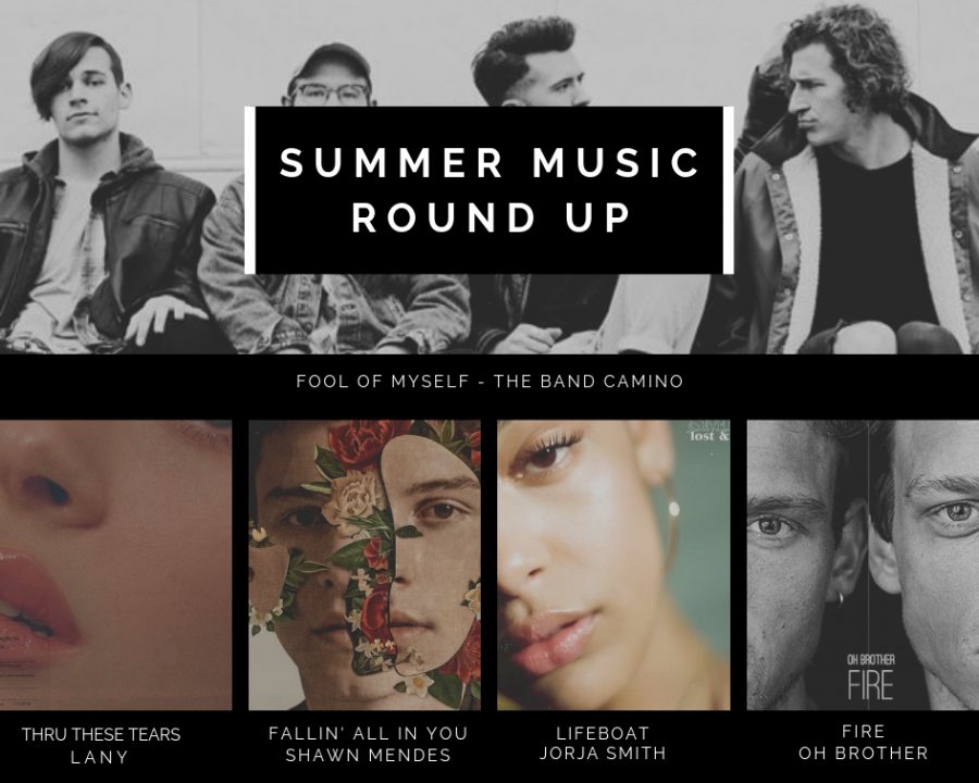Album covers - Summer Music Round Up; Fool of myself - the band camino; thru these tears: L A N Y; fallin all in you: Shawn Mendes; Lifeboat: Jorja Smith; Fire: Oh Brother
