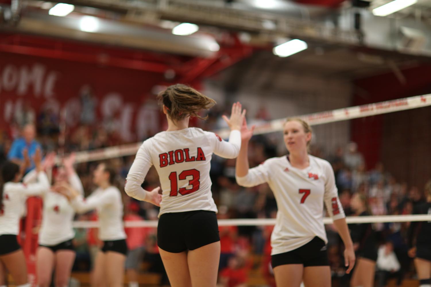 Junior libero Kaitlin O'Brien subs in for senior opposite hitter Karly Dantuma in this file photo from Oct. 3, 2018.