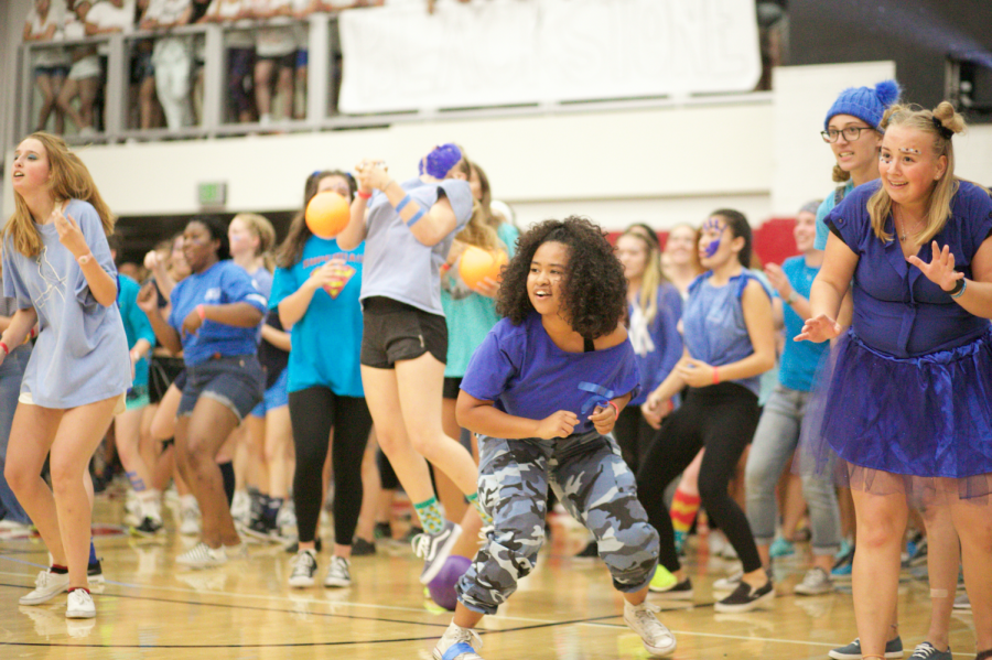 Alpha students come together to play dodgeball at Nationball 2019. 