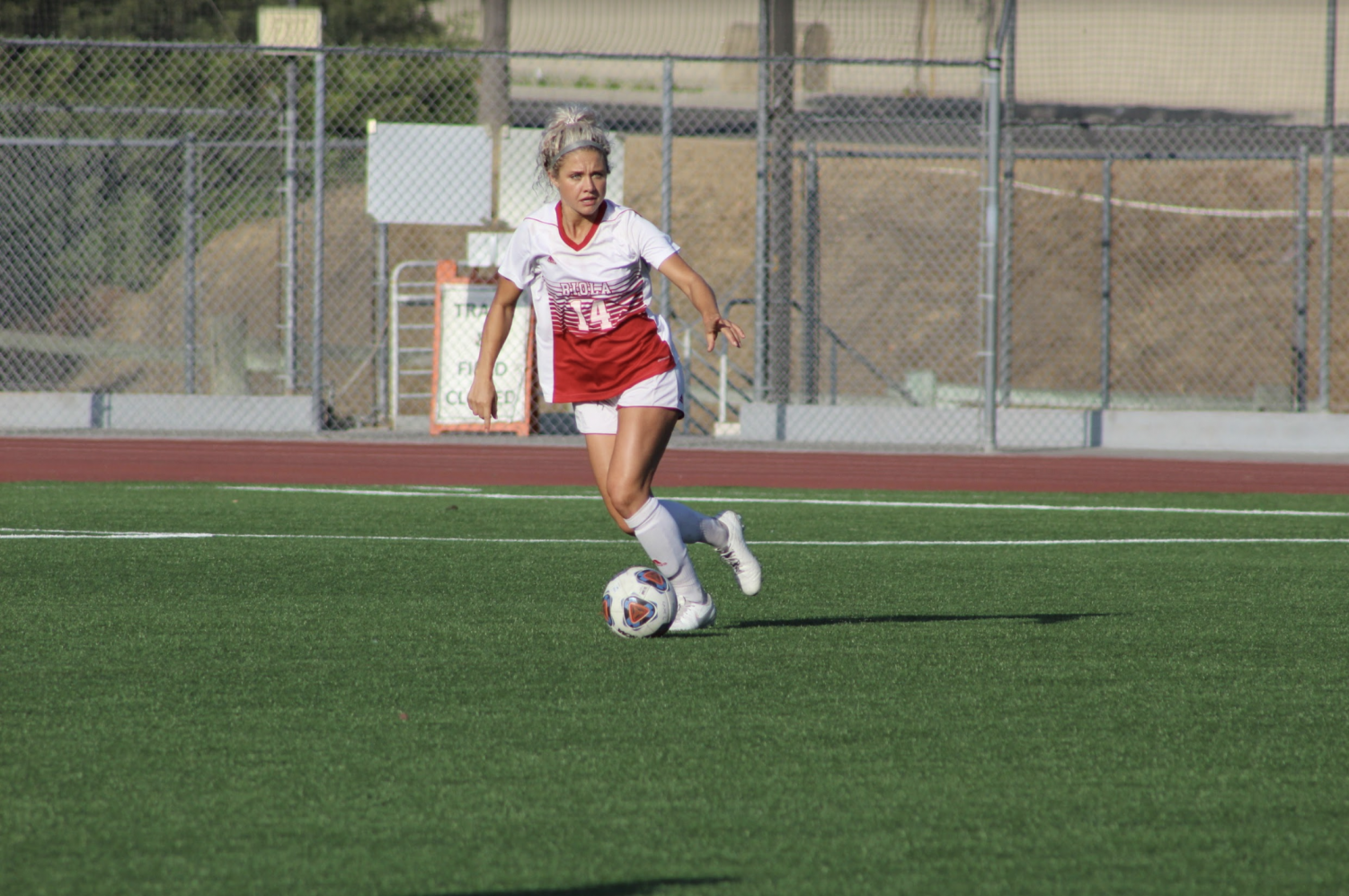 Senior Madyson Brown looks for a teammate to pass to. 