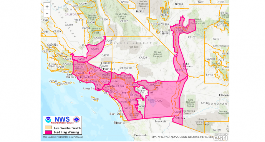 Most of Los Angeles County has been put on an extreme red flag warning through Thursday evening. 