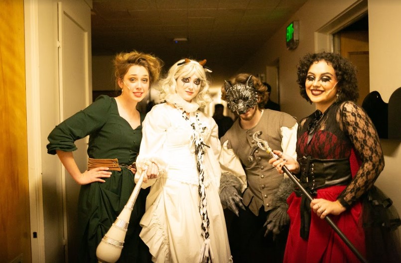 Meredith Keller, Jacquelyn Sellers, Luke Bona and Jesenya Rivera Puls pose in character as Jacks mother, Milky White the cow, the wolf and the witch from next door. 