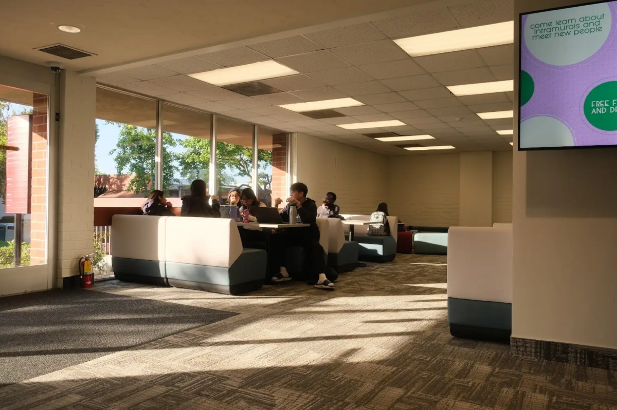 Students study together on the newly renovated upper level of the Student Union Building.
