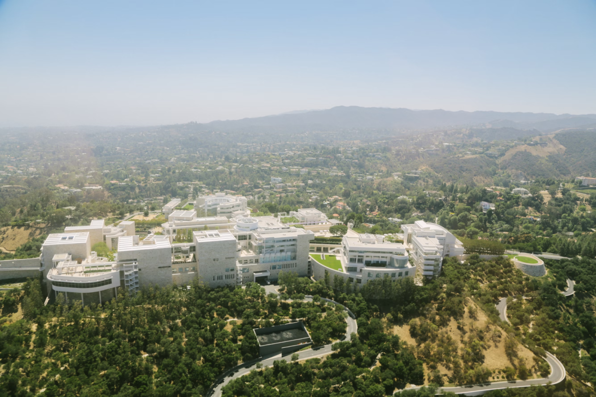 The J. Paul Getty Museum as seen from above prior to the Palisades fires. 