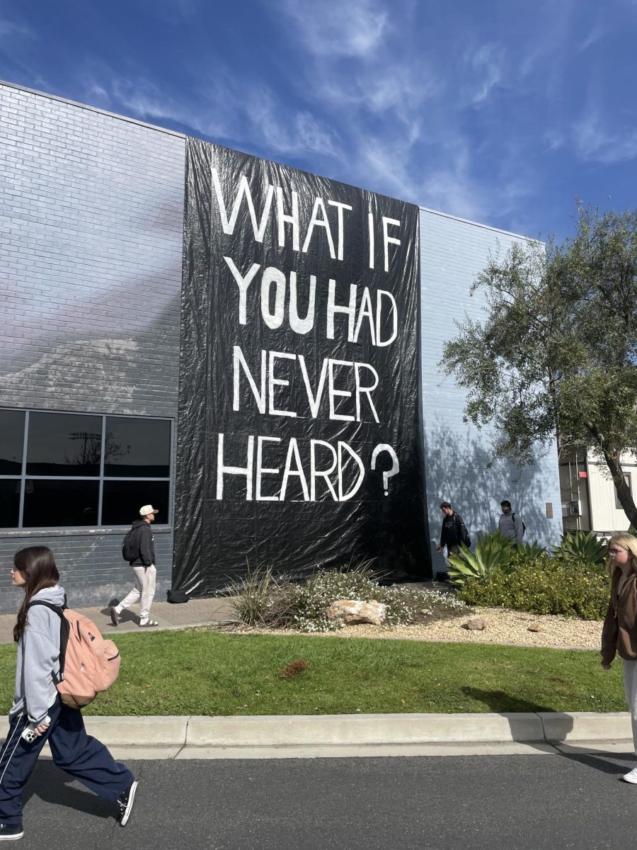 A black tarp covers over the infamous Jesus Mural at the center of Biola's campus two days before SMU's Missions Conference begins. March 3, 2025.