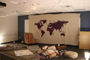 The Global Awareness Room is a walk-through experience for students to witness the lives of global missionaries.